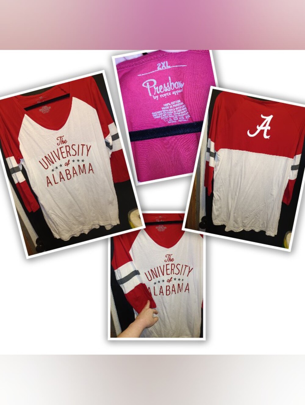 Pressbox Alabama Crimson Tide Raglan 3/4 Sleeve V-Neck Graphic Tee - Size 2XL
